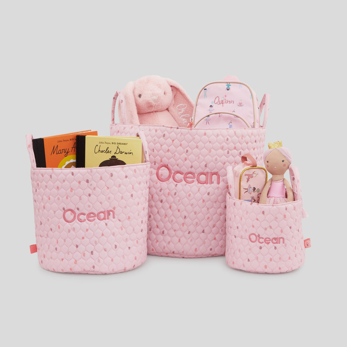 Personalised Pink Polka Dot Storage Bag Set 