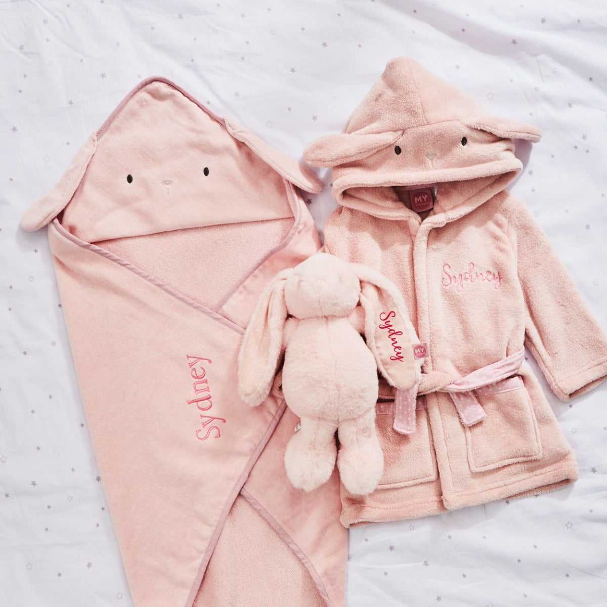 Personalised Pink Bunny Splash, Snuggle & Cuddle Gift Set 
