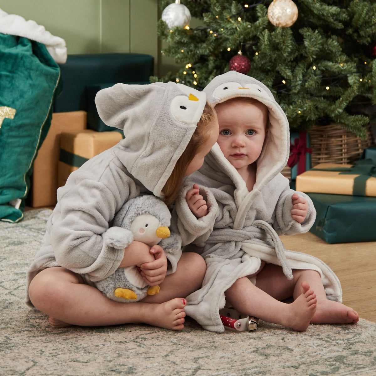 Sibling Grey Penguin Robes Gift Set 