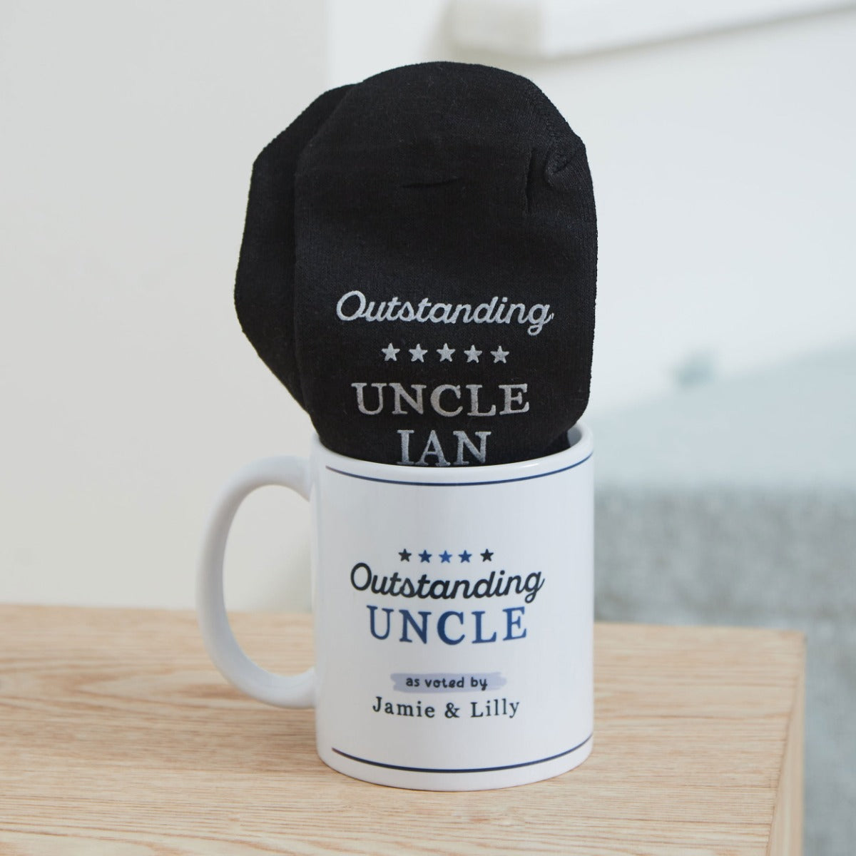 Personalised Outstanding Uncle Mug & Sock Gift Set 