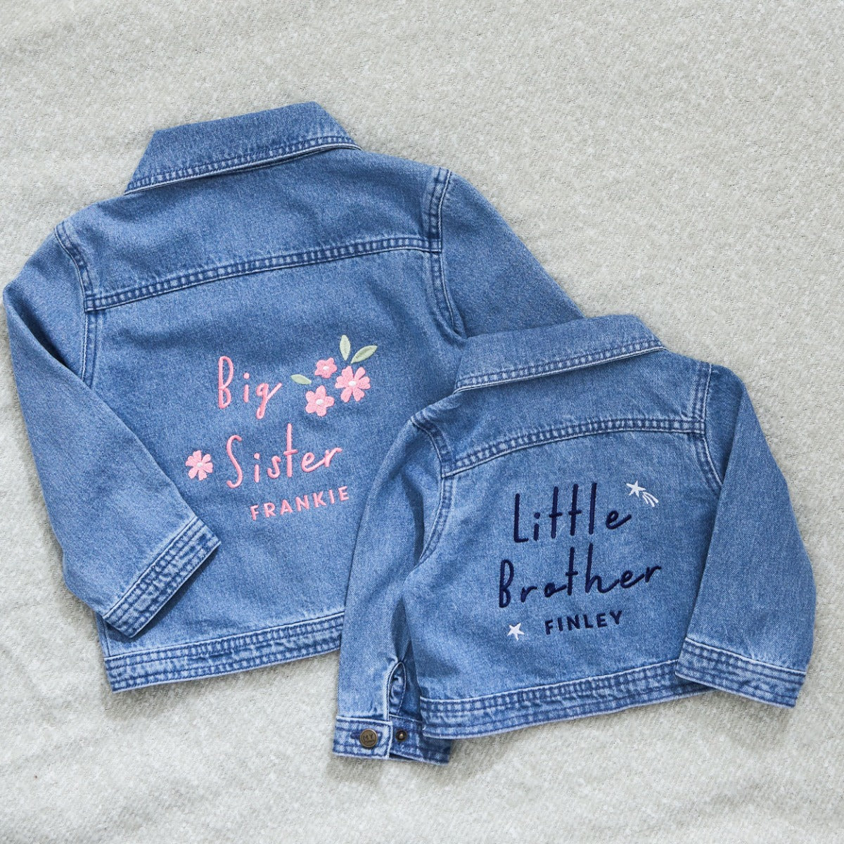 Personalised Big Sibling & Little Sibling Denim Jacket Gift Set