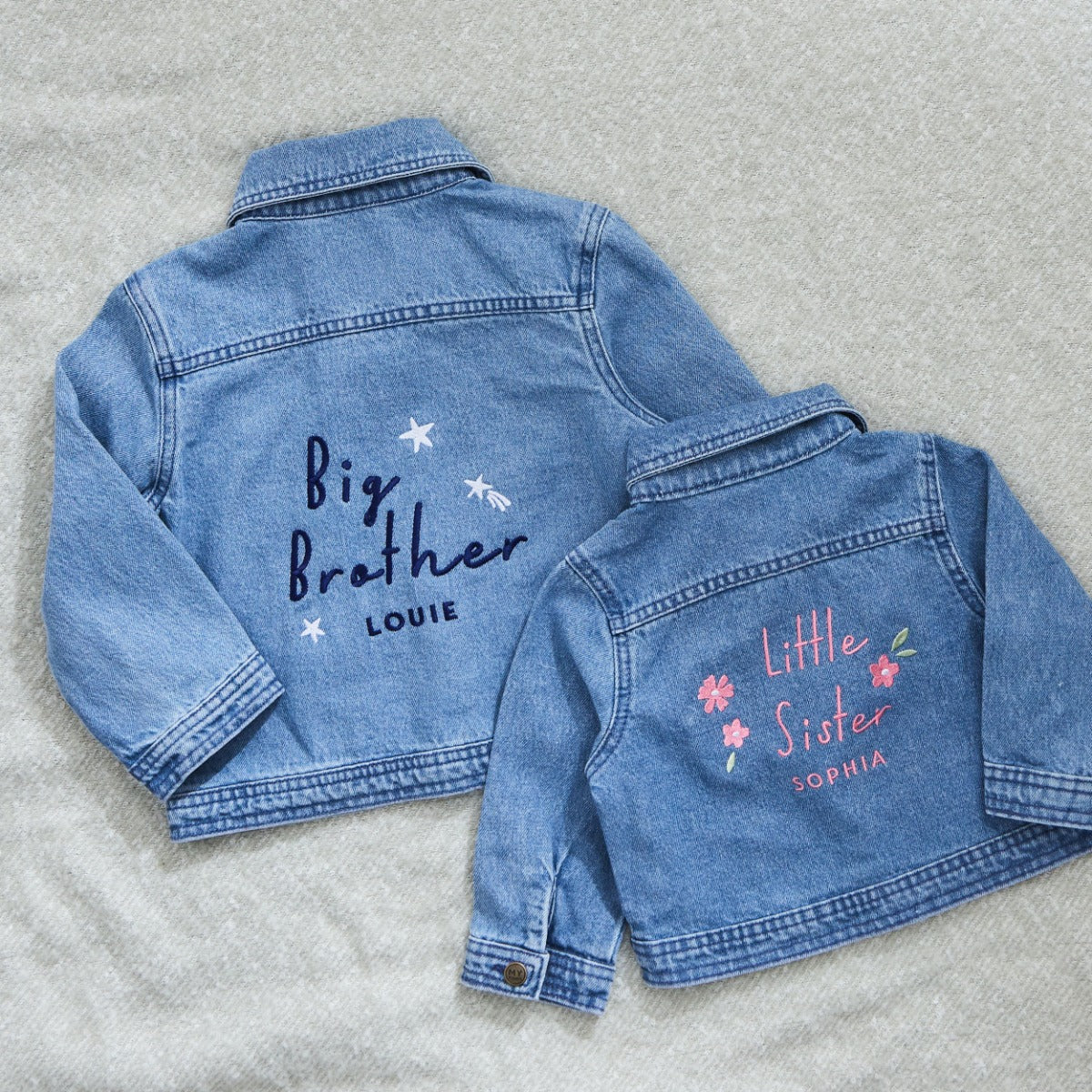 Personalised Big Sibling & Little Sibling Denim Jacket Gift Set