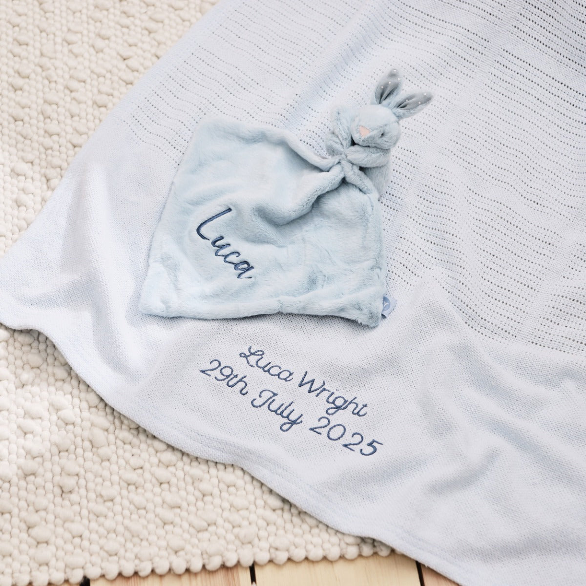Personalised Blue New Baby Gift Set
