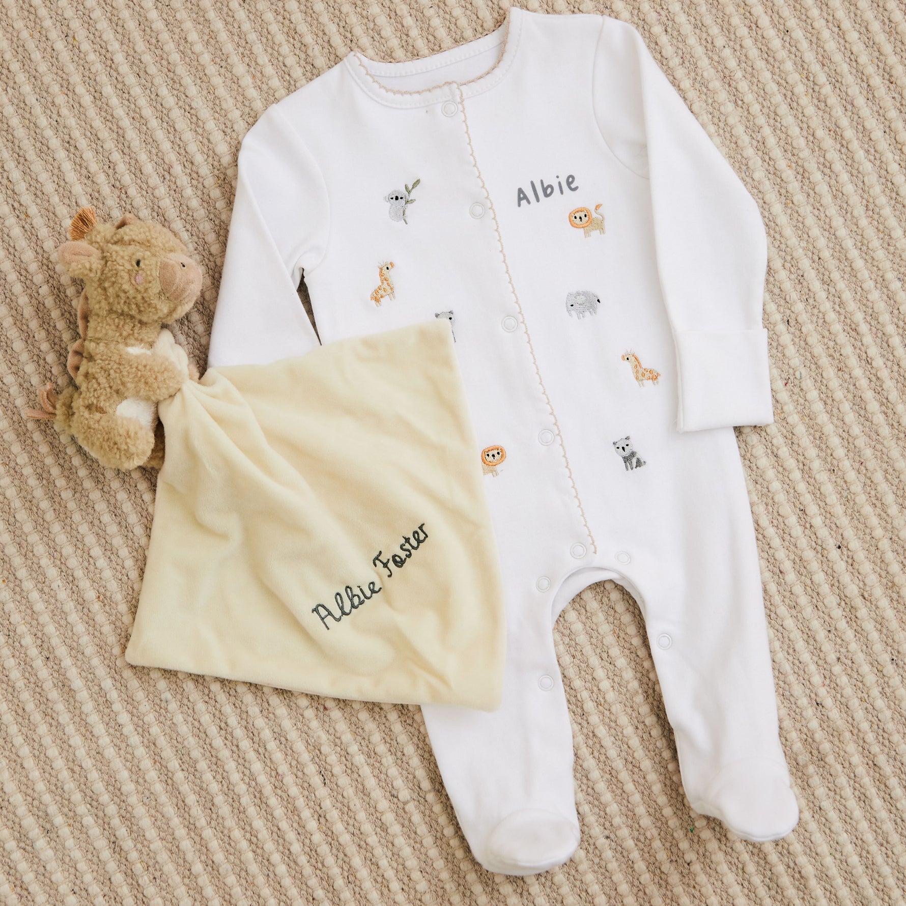 Personalised Born to be Loved Sleepsuit & Comforter Gift Set