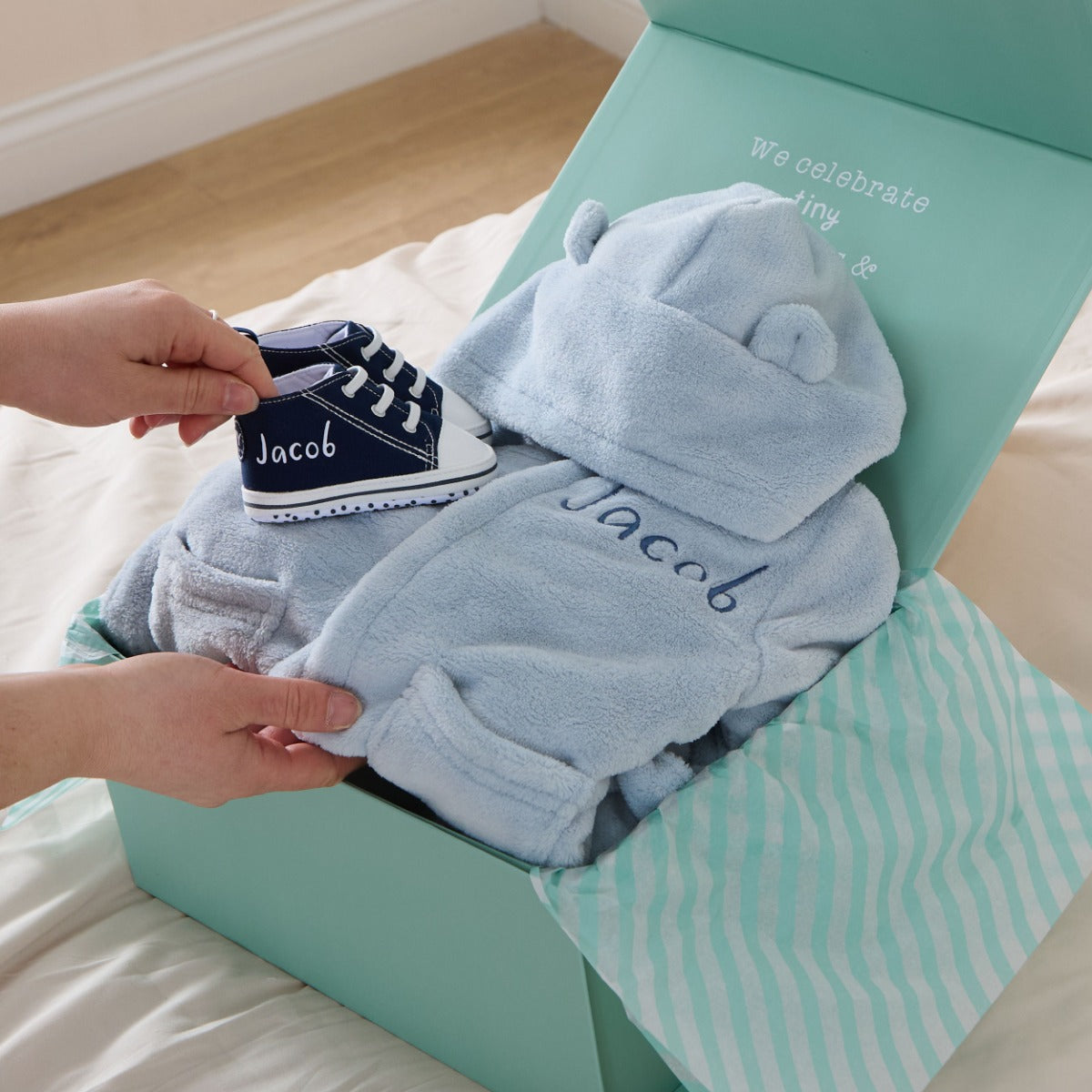 Personalised Blue Snuggle and Step Gift Set