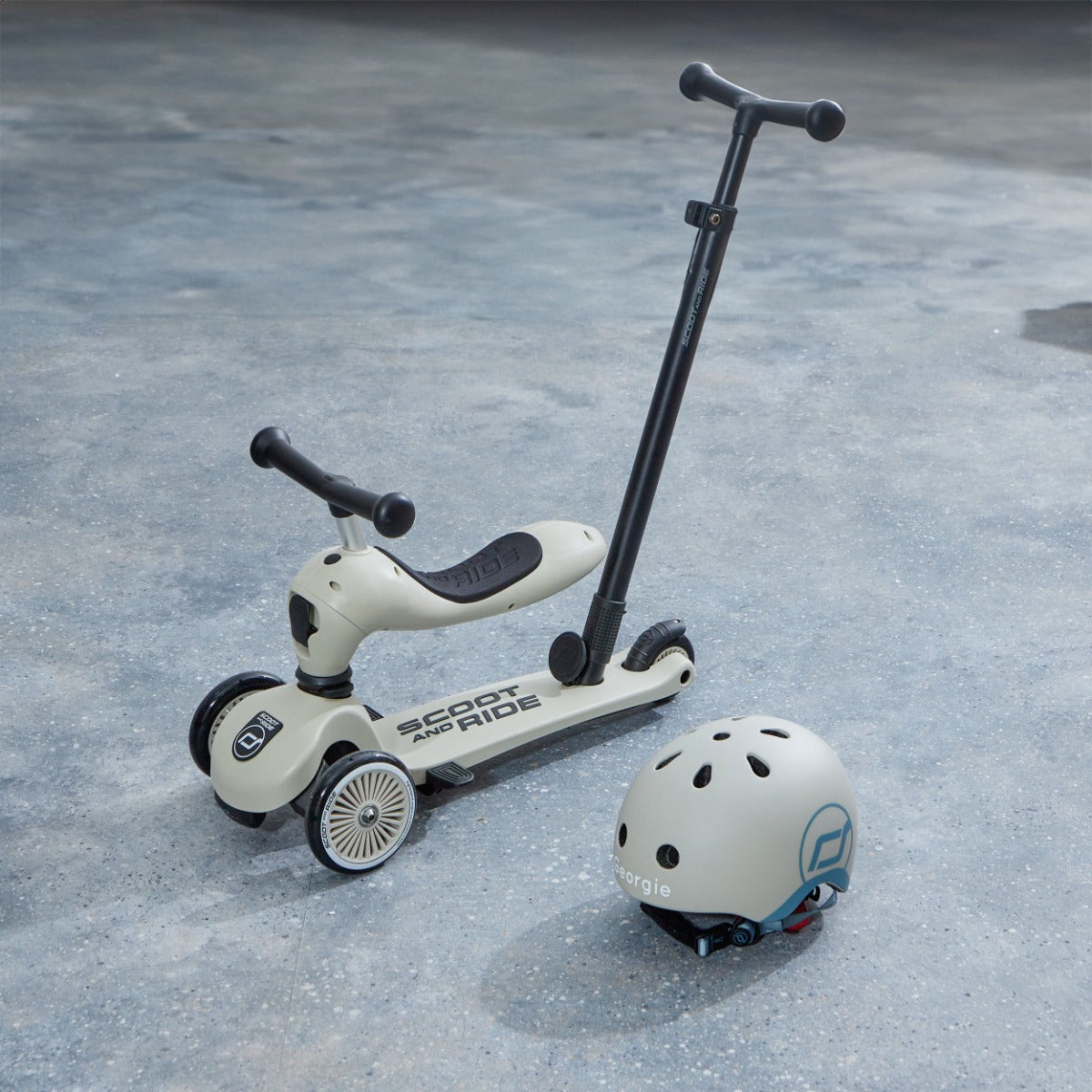 Personalised Scoot and Ride Highway Kick 1 Push & Go Scooter & Helmet Gift Set in Ash 