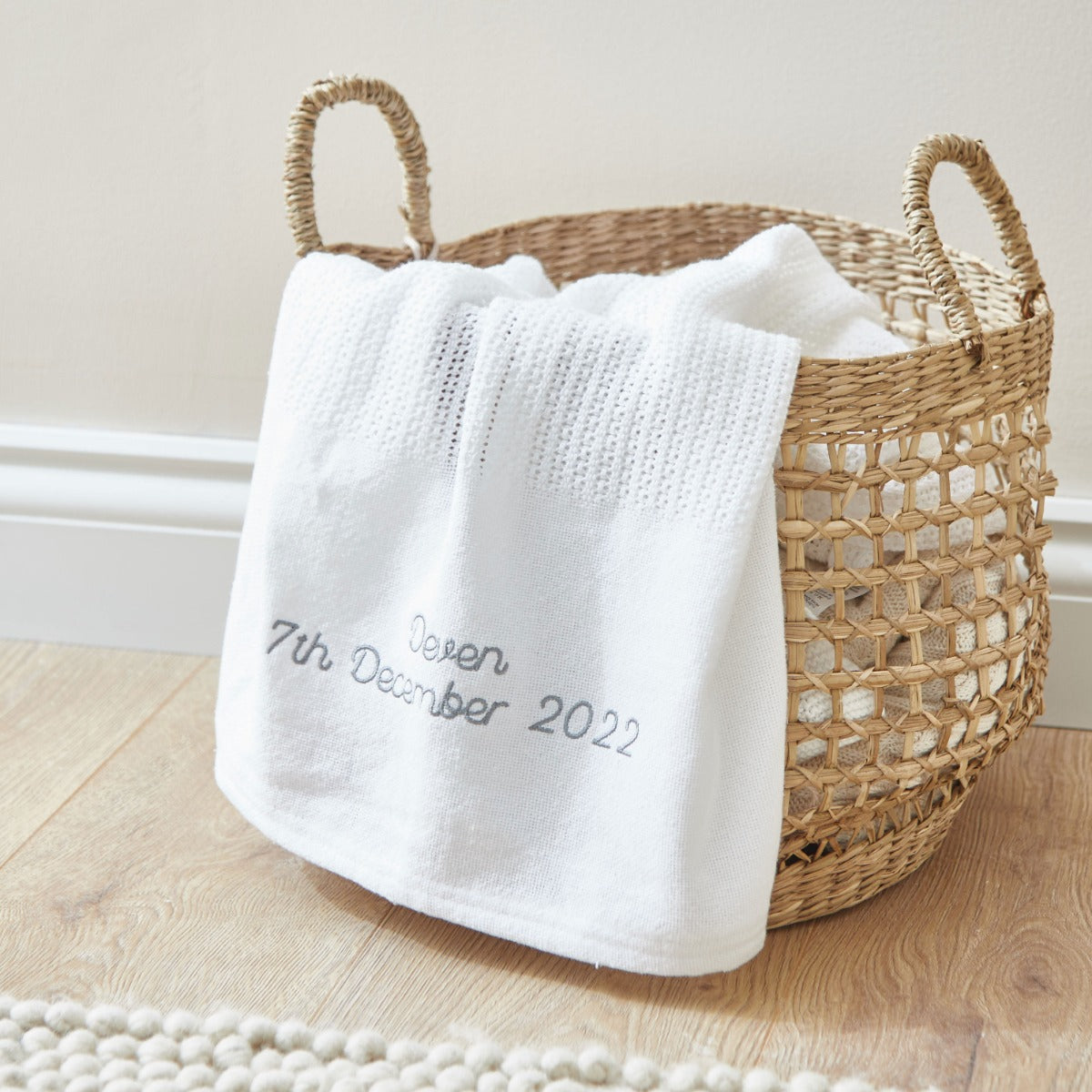 Personalised Ivory Cellular Baby Blanket