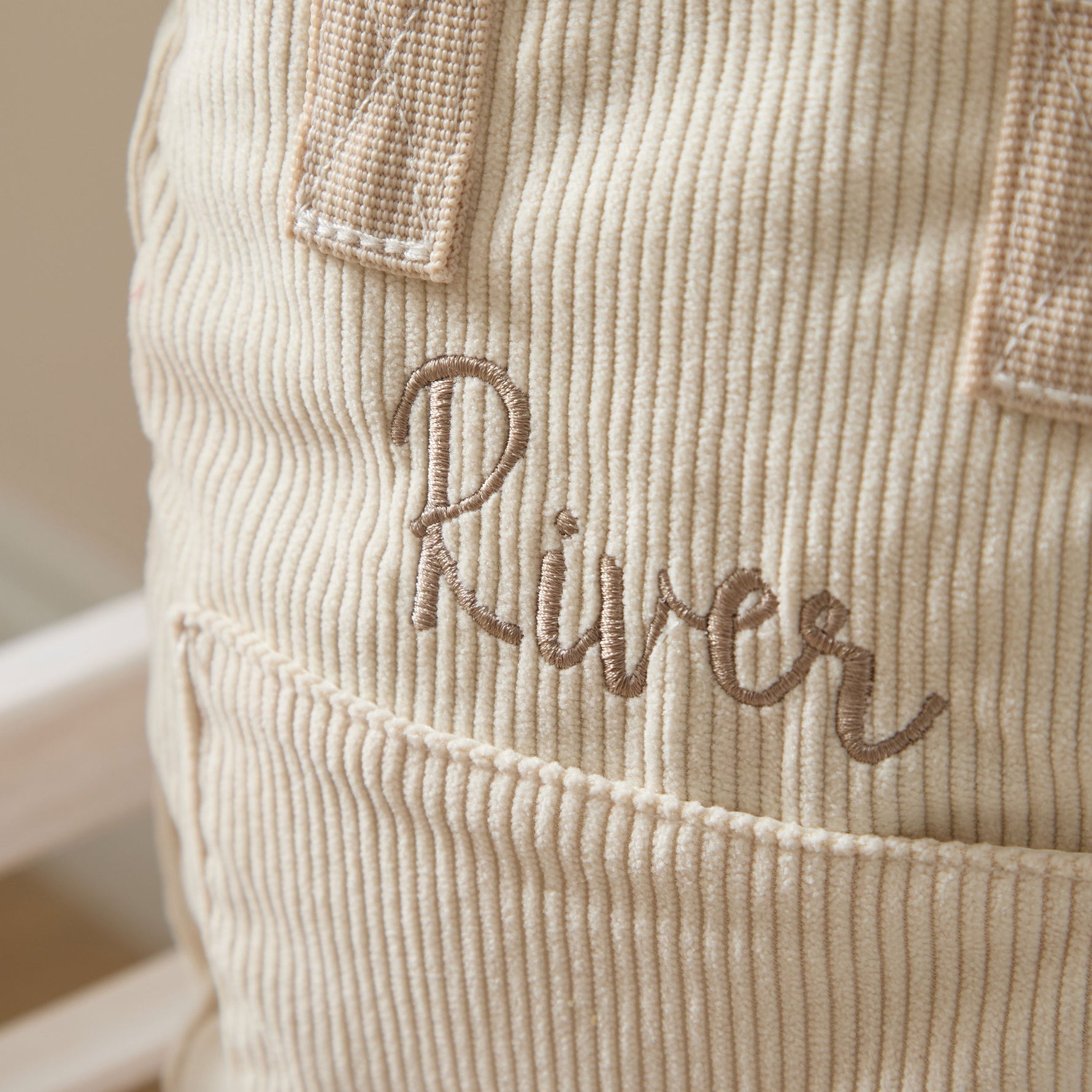 Personalised Big Name Embroidered Ecru Cord Mini Backpack