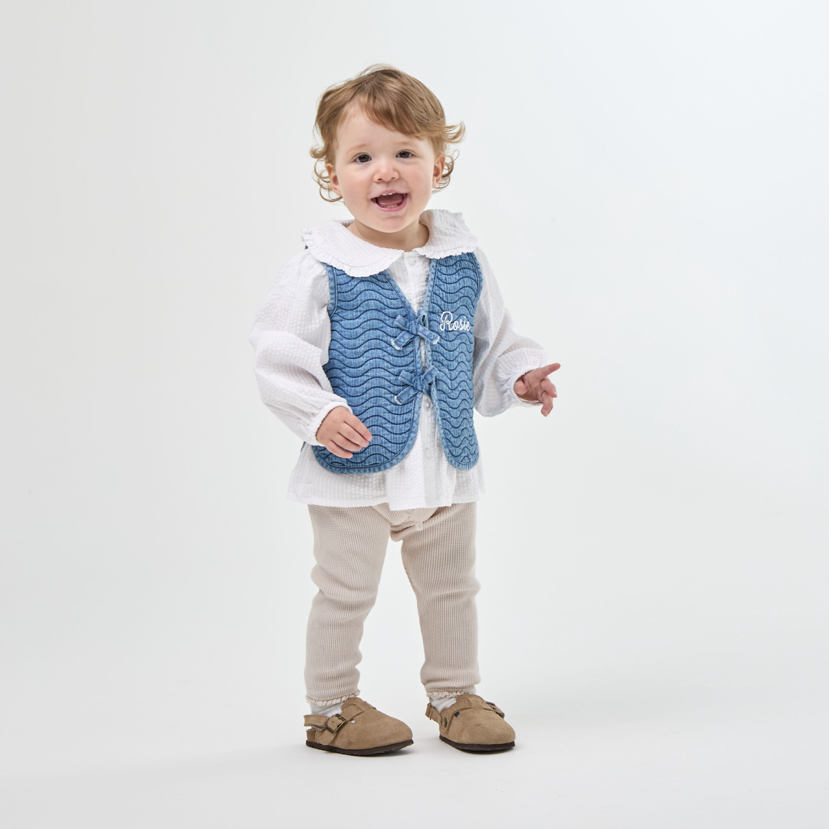 Personalised Front Name Quilted Denim Gilet