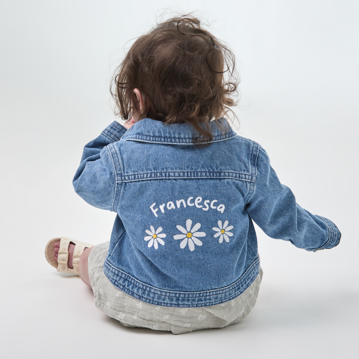 Personalised Three Daisy Denim Jacket