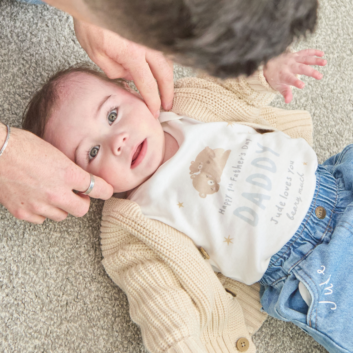 Personalised Father’s Day Baby Bear Bodysuit in White and Blue