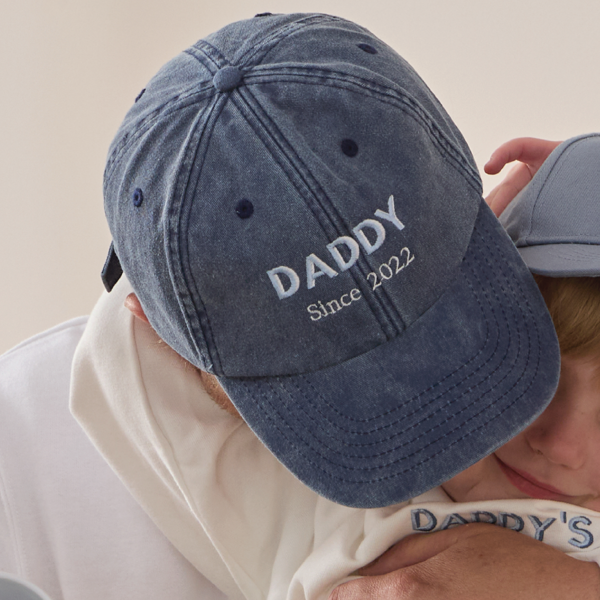 Personalised Vintage Daddy Cap in Denim Blue